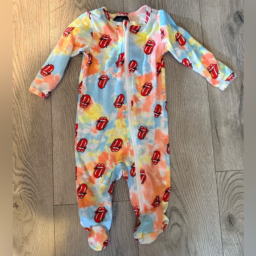 the Rolling Stones Tie-Dye Tongue Logo baby sleeper - Blue, Orange, Yellow, Red